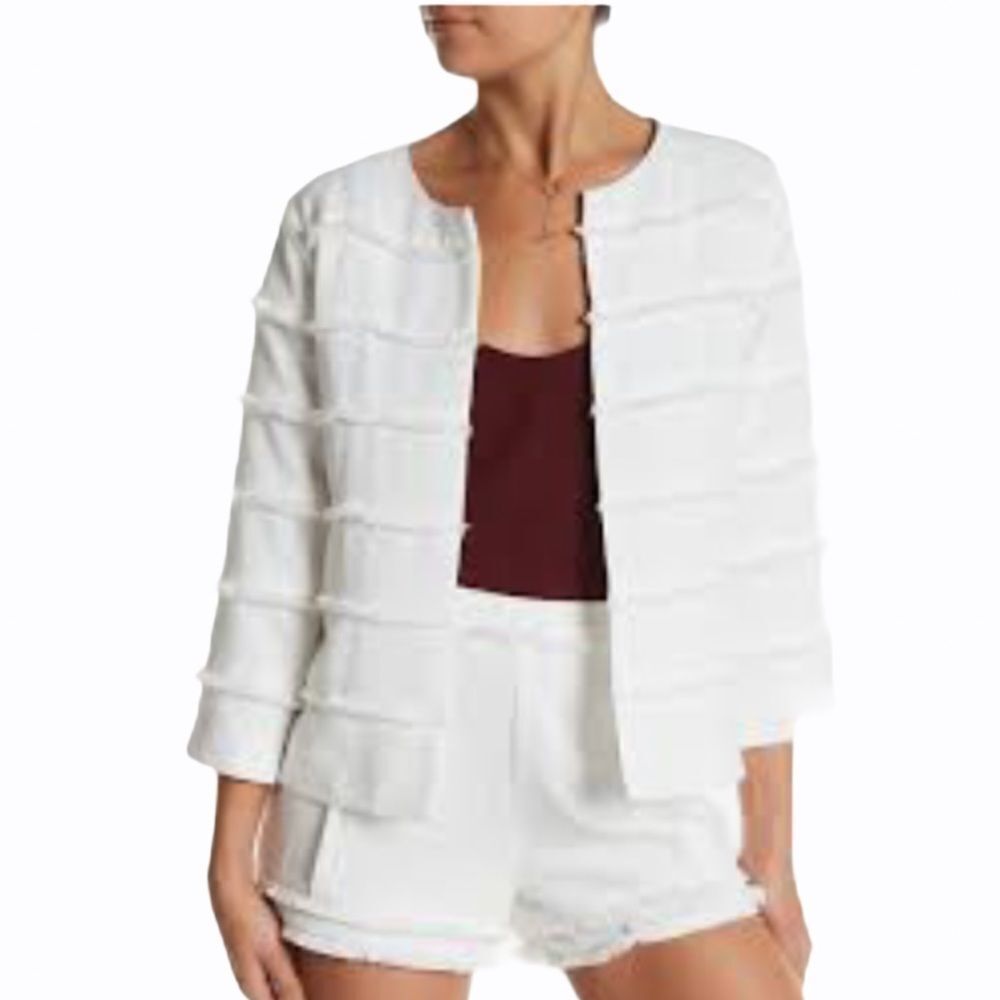 120% Lino White Fringe Jacket Hook & Eye Closure Size 6